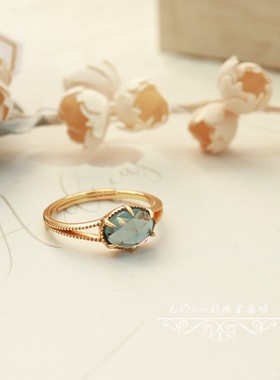 日系复古宫廷个性极简天然蓝色托帕石均码活口戒指环纯银925镀金