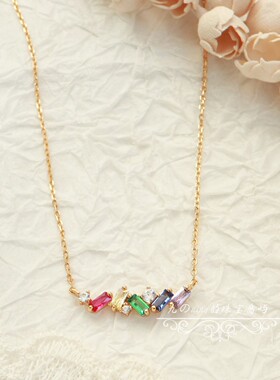 一字彩色锆石时尚银饰日韩项链