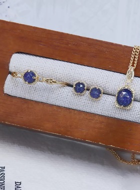 回馈款 日系NJ家同款蓝砂金石戒指耳钉项链925银镀金礼物精致百搭