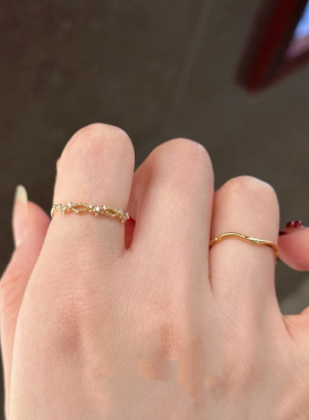 回馈款 日系设计感镂空蕾丝镶钻 锆石戒指s925银镀金礼物女精致