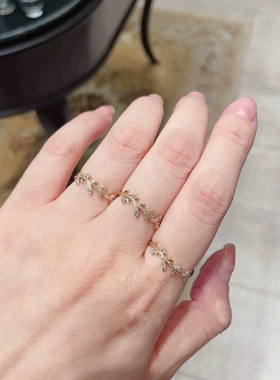 回馈款 日系风格月桂叶经典款曲线弧形树叶戒指925银镀金精致百搭