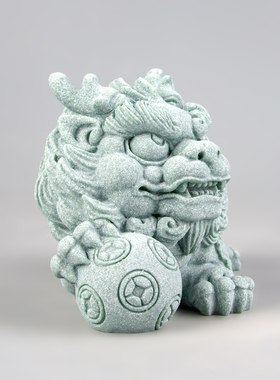 青砂石国潮双麟财源滚滚茶宠摆件