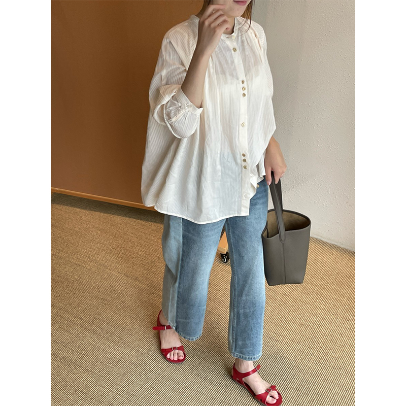 【新品】设计师品牌SESSUN 25PS休闲棉质圆领七分袖衬衫JULY - 图1