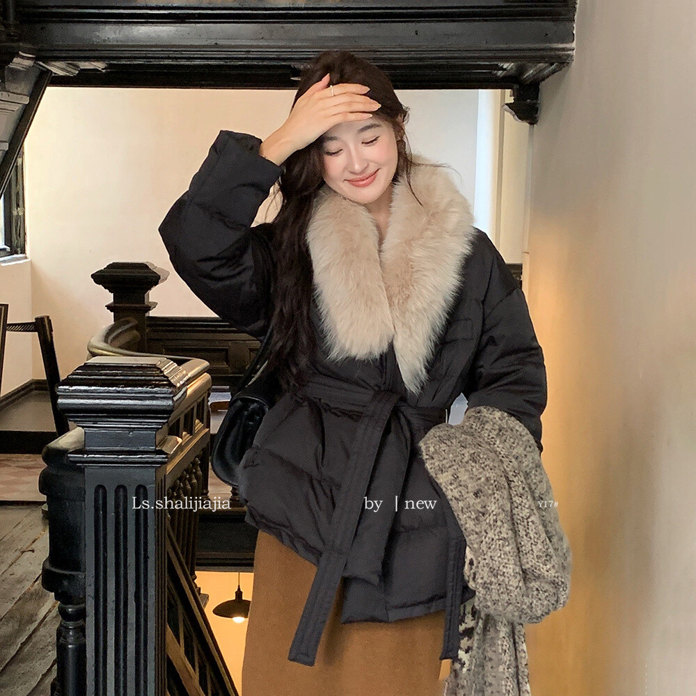 LS述致 大毛领白鸭绒羽绒服女2025冬季新款短款小个子上衣外套Y17 - 图0