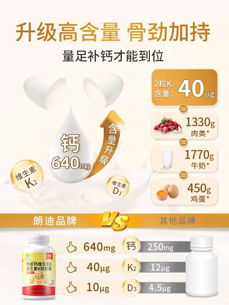 朗迪d3碳酸钙维生素K2软胶囊液体钙补钙钙片儿童成人哺乳期中老年 - 图3