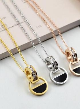 轻奢小众设计感半圆贝母项链钛钢