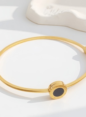 罗马数字黑面圆牌手镯女小众设计