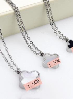 黑白双面四叶草设计感钛钢锁骨链