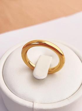 复古叠戴简约光面金色素圈戒指环
