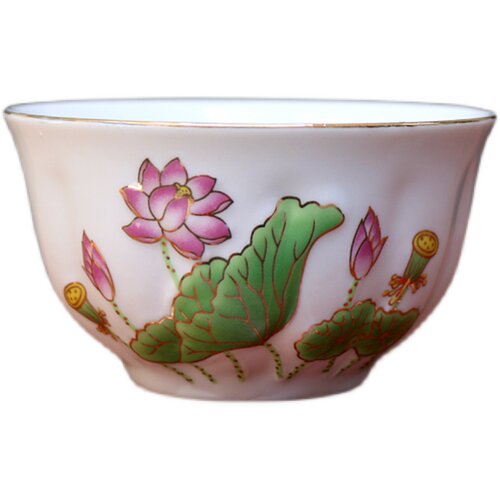 吉祥描金浮雕莲花供碗山花玉瓷系列莲花供水碗 观音莲花碗供佛具 - 图3