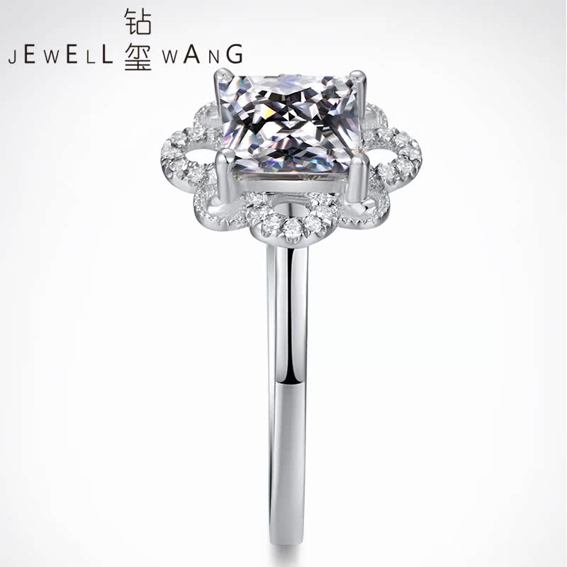 钻玺1克拉莫桑石公主方形结婚戒指 jewellwang珠宝戒指/指环