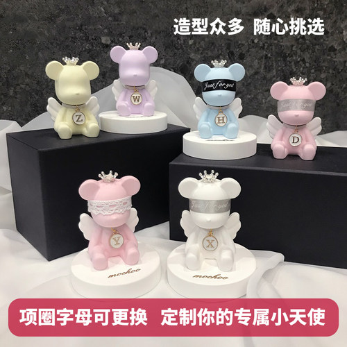 天使暴力熊汽车香水香薰饰品车内中控台摆件出风口夹扩香石香氛女 - 图1