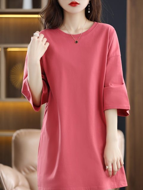 Mid-length short-sleeved Korean thin Korean pure cotton women