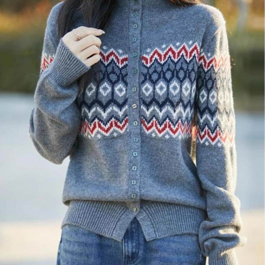 新年毛衣费尔岛提花纽扣针织开衫女2025新款加厚保暖打底毛衫上衣,淘宝优惠券,粉丝福利购,淘宝优惠卷