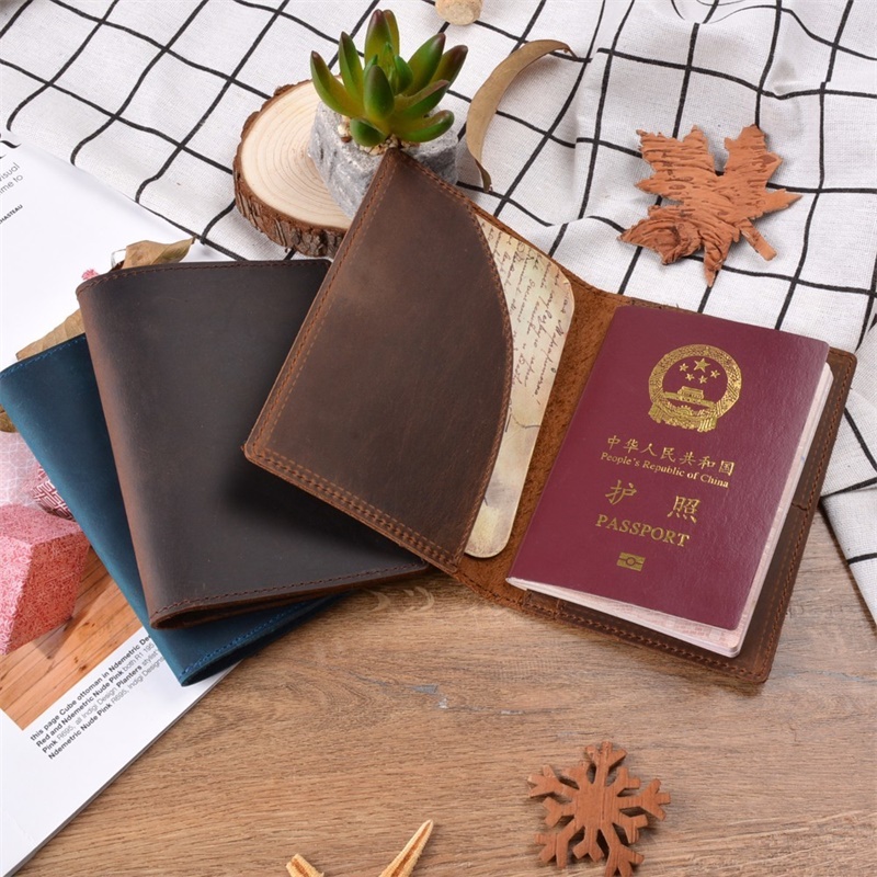 纯色真皮护照套,复古头层牛皮疯马皮证件包,PASSPORT COVER - 图1