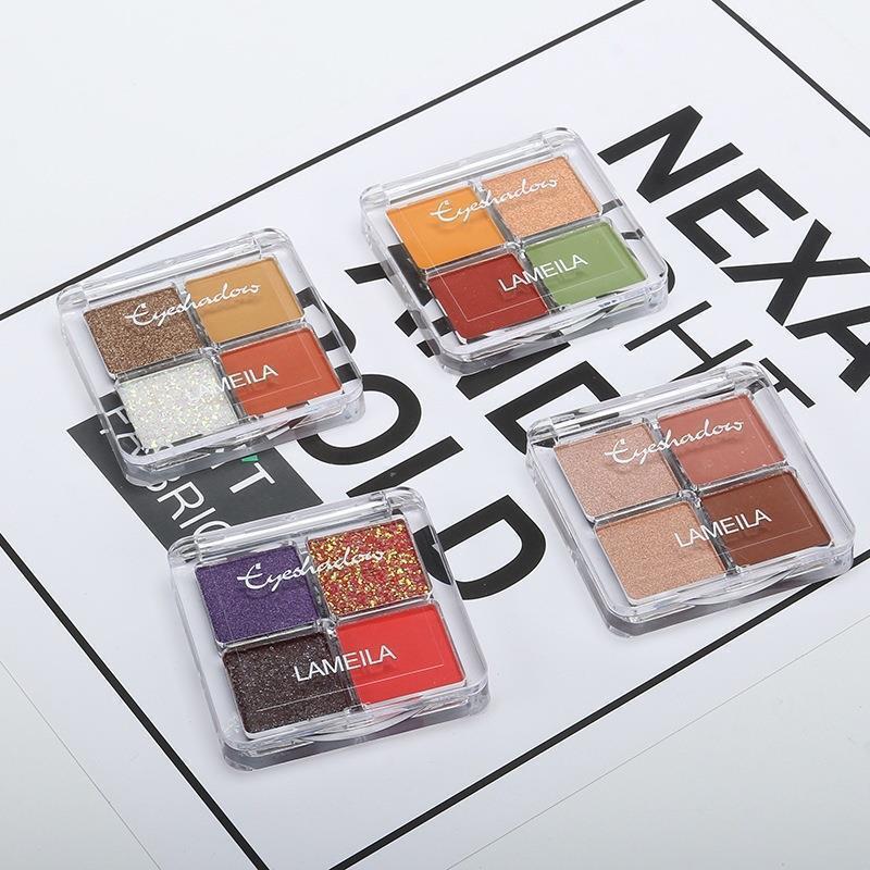 大亮片四色眼影派对舞会舞台妆细闪亮片4色眼影盘小盘便携批发 - 图1