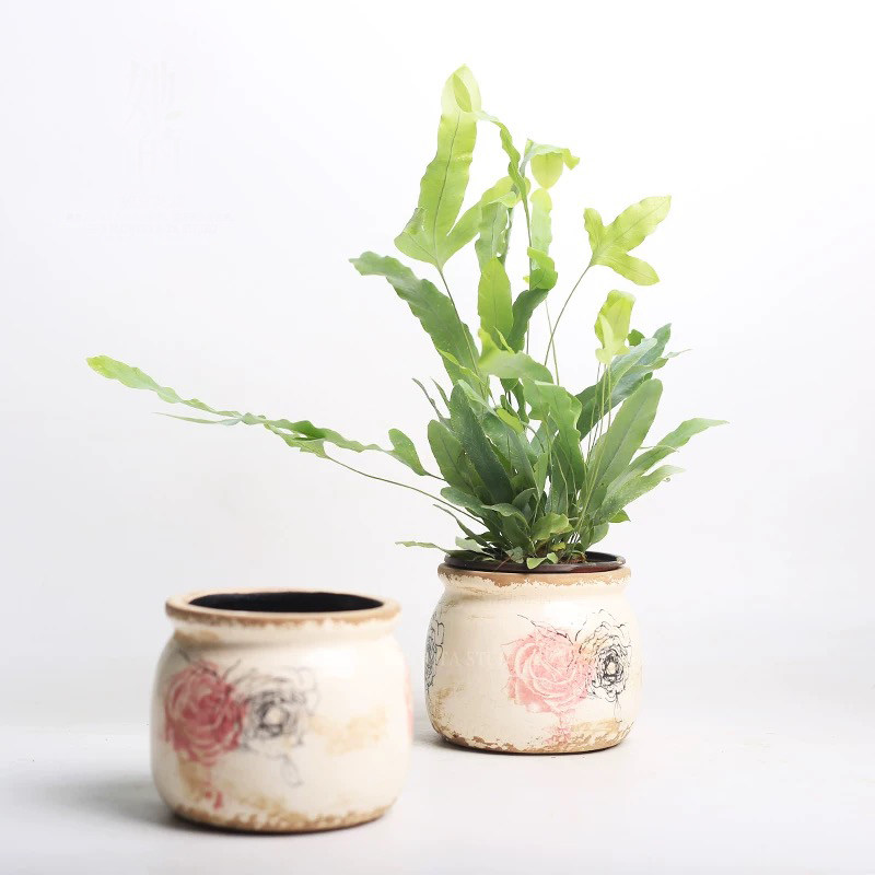复古花盆粗陶美式乡村仿古手绘图案做旧陶瓷多肉绿植盆栽透气花盆,淘宝优惠券,粉丝福利购,淘宝优惠卷