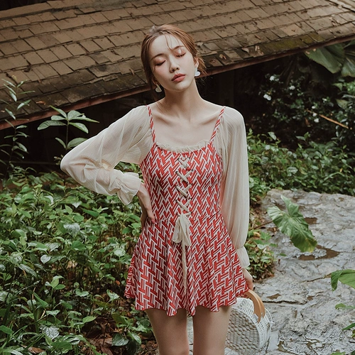 Купальник, лонгслив, модный красный комбинезон, коллекция 2021