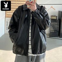 Flowers Playboy jacket for mens spring and autumn pieces Tide Cards Loose Handsome Gas Jacket Locomotive Emulation Leather Soft Leather Clothing