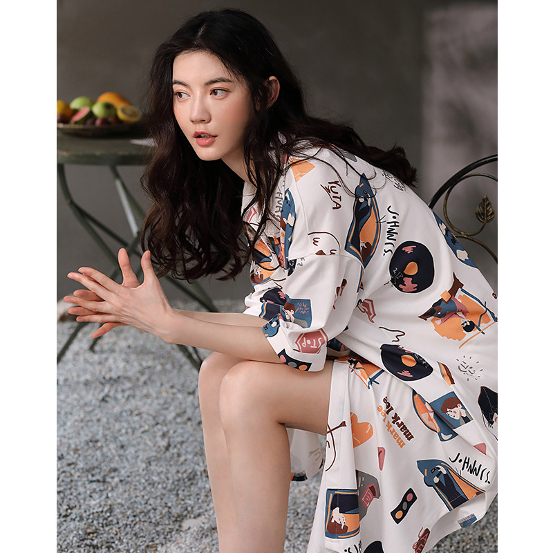 妮狄娅夏季纯棉短袖衬衫裙卡通睡裙 妮狄娅服饰睡裙