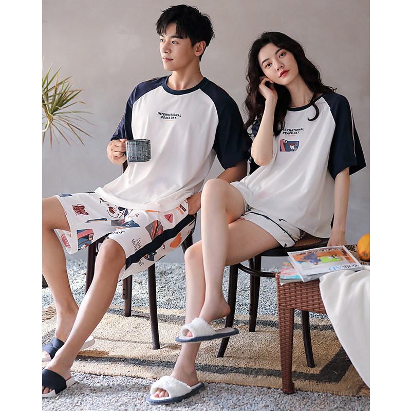 妮狄娅情侣夏纯棉短袖短裤卡通睡衣 妮狄娅服饰睡衣/家居服套装
