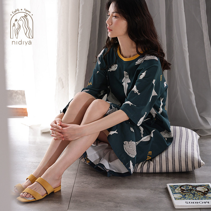 妮狄娅睡裙女夏纯棉短袖卡通连体裤 妮狄娅服饰睡裙