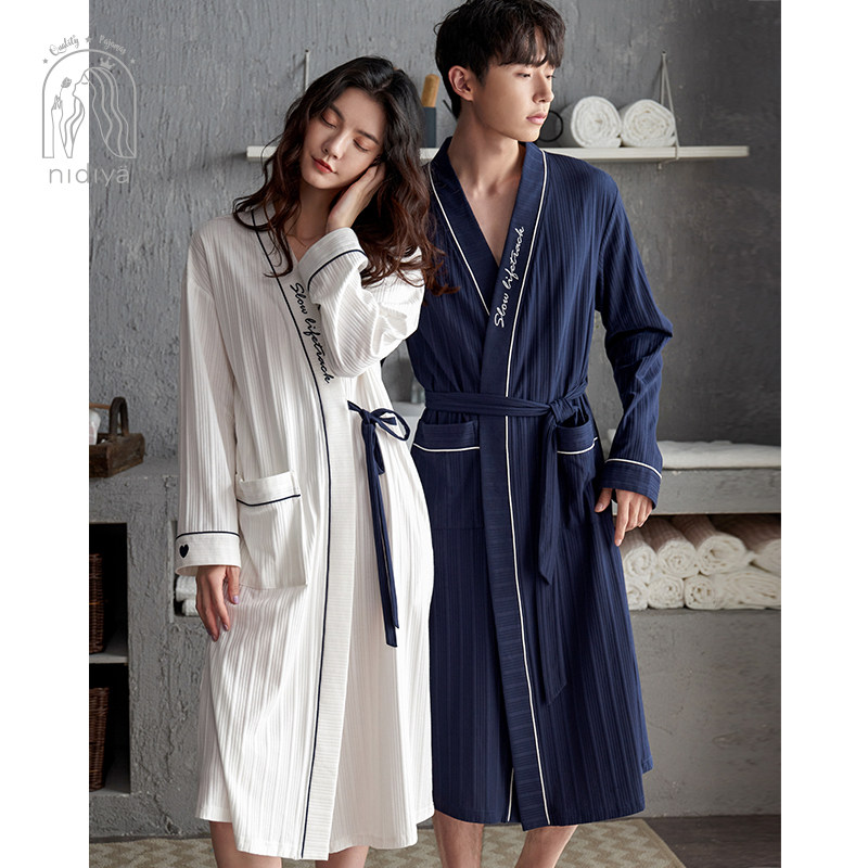妮狄娅新款情侣秋季纯棉长袖男睡袍 妮狄娅服饰睡袍/浴袍