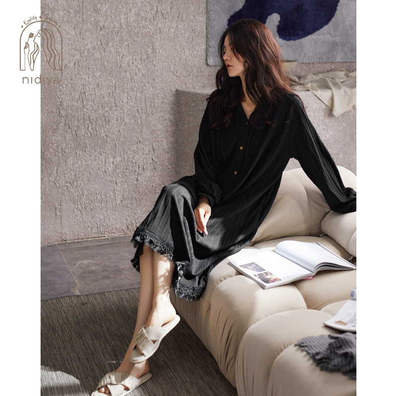 妮狄娅2021新款秋季纯棉长袖睡裙 妮狄娅服饰睡裙