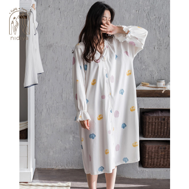 妮狄娅新款秋季纯棉长袖甜美睡裙 妮狄娅服饰睡裙