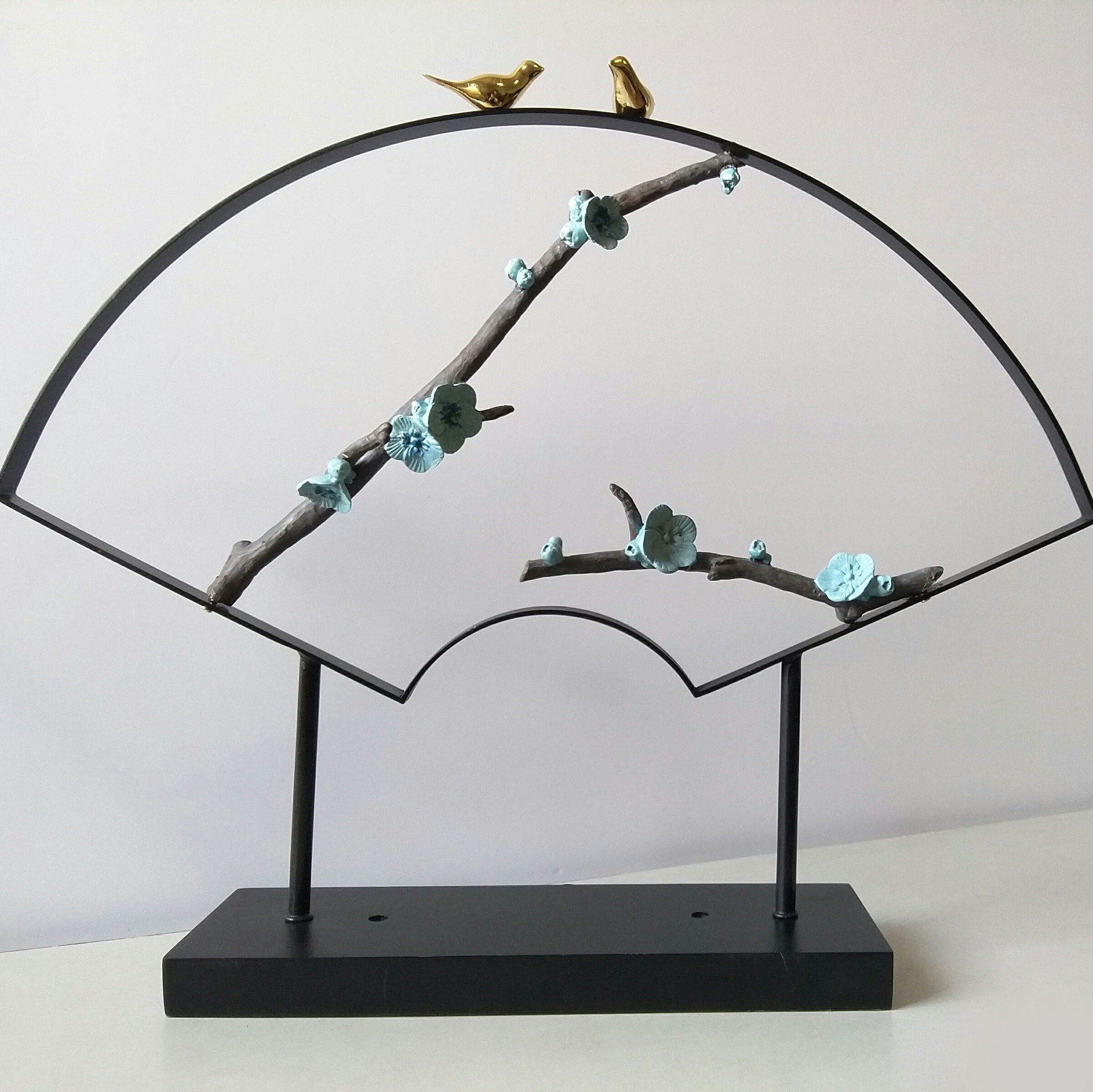 青梅竹马摆件创意金属工艺品简约现代扇形中式铁艺玄关客厅家居