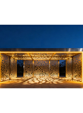 户外大型不锈钢抽象创意金属雕塑长廊架凉亭异形定制厂家景观摆件