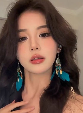 波西米亚风羽毛耳环女度假风耳钉