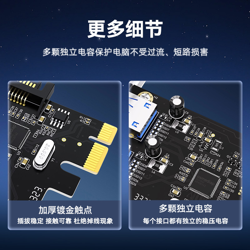 帝特PCIE转usb3.0扩展卡双电四口台式机pci-e转USB3.0进口芯片 - 图2