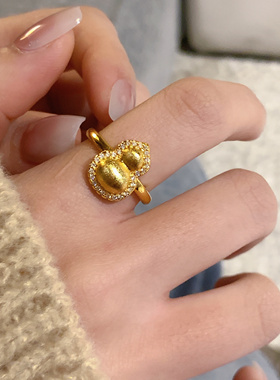 古法沙金拉丝葫芦锆石戒指女可调