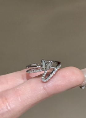 蝴蝶贝母双层戒指女小众设计高级感食指戒轻奢气质锆石开口戒指环