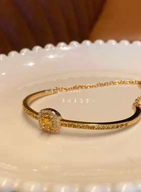 招财~黄钻方糖手镯手链可调节女