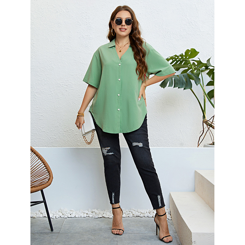 Loose Fit V-Neck Plus Size Summer Casual Blouse for Women-图1