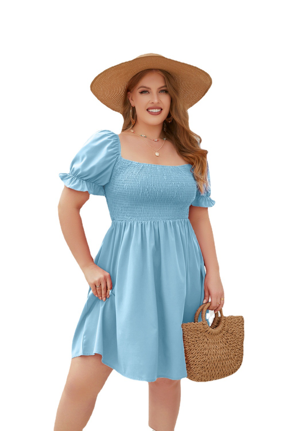 200斤大码胖女人夏季方领连衣裙 plus size women summer dresses - 图3