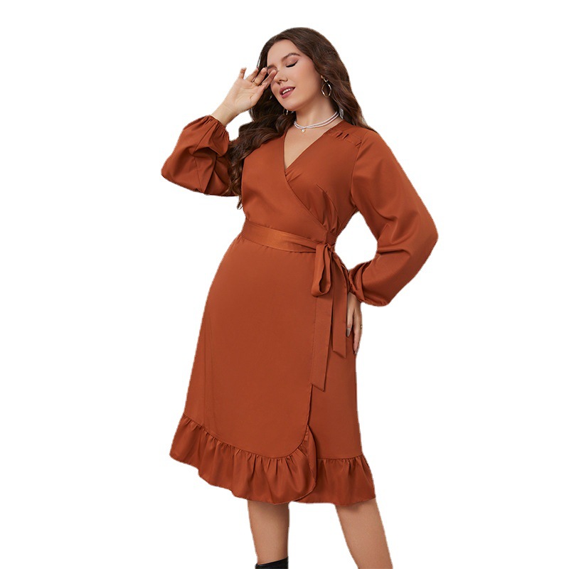 women plus size Autumn dresses 春秋长袖大码一片式收腰连衣裙 - 图3