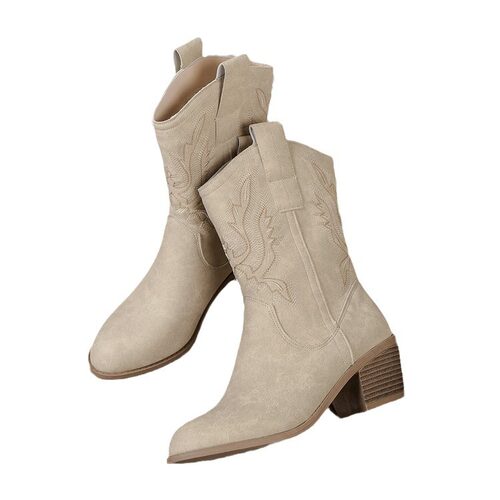 Women's Chunky Heel Mid-Calf Vintage Western Cowboy Boots 靴 - 图3