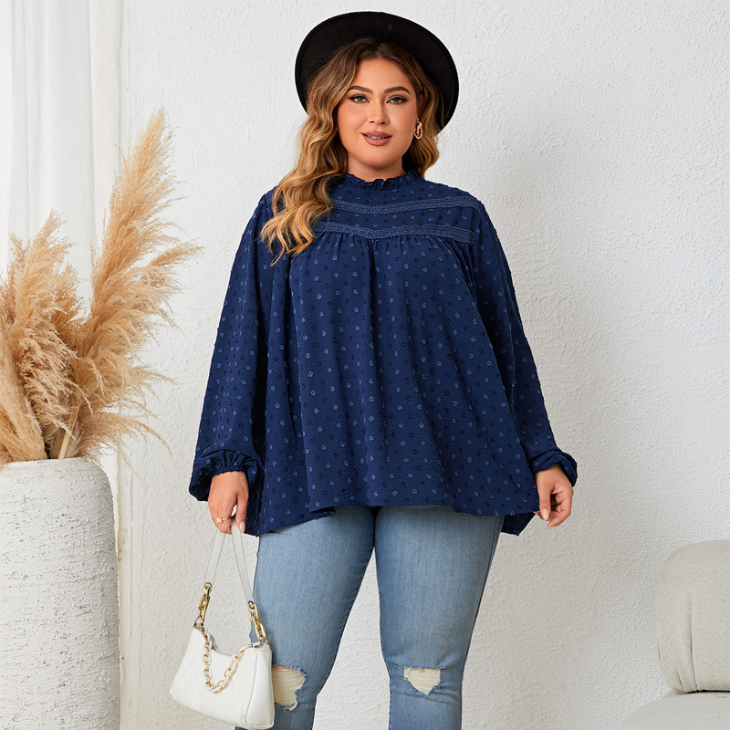 Fat Women 2023 Autumn/Winter Chic Casual Long Sleeve Shirt - 图0