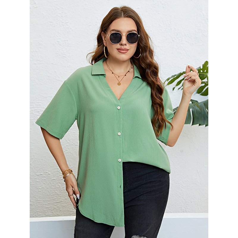 Loose Fit V-Neck Plus Size Summer Casual Blouse for Women-图2