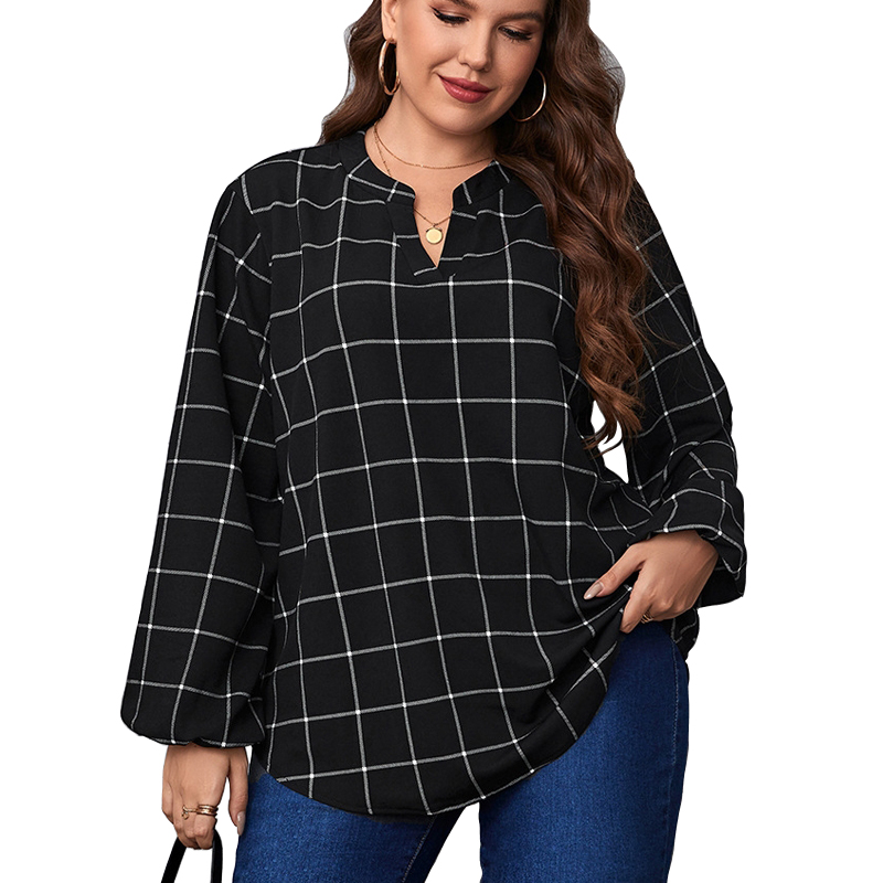 Spring Plus Size Casual and Vintage Plaid Shirt for Women - 图3