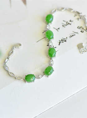 新疆天然和田玉碧玉蛋形手链手环