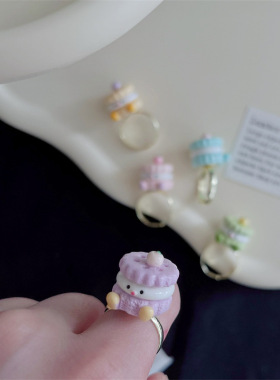 夏日新款原创可爱仿真夹心饼干树脂戒指少女心个性可调节食指女戒