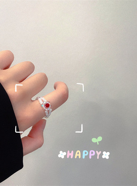 手工编织透色花朵戒指冷淡春夏