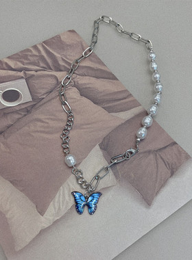 蝴蝶珍珠项链女设计感项链