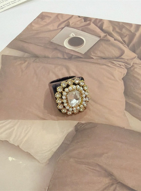 韩国自制小众韩系黑色方快合金爱心立体花朵ins戒指女个性百搭 潮