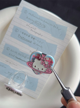 夏日爱心格子kt猫闪钻戒指甜美少女心指环百搭潮酷甜美百搭戒指