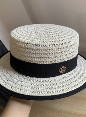 白色草帽女标短檐英伦夏季逛街